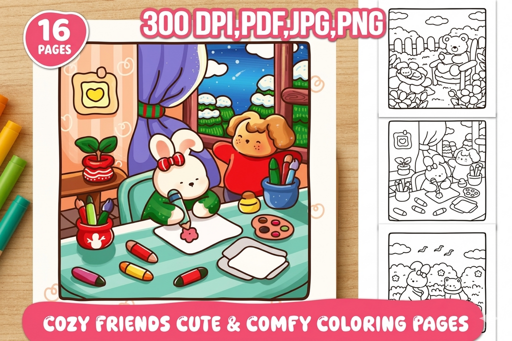 Cozy Friends Cute & Comfy Coloring Pages